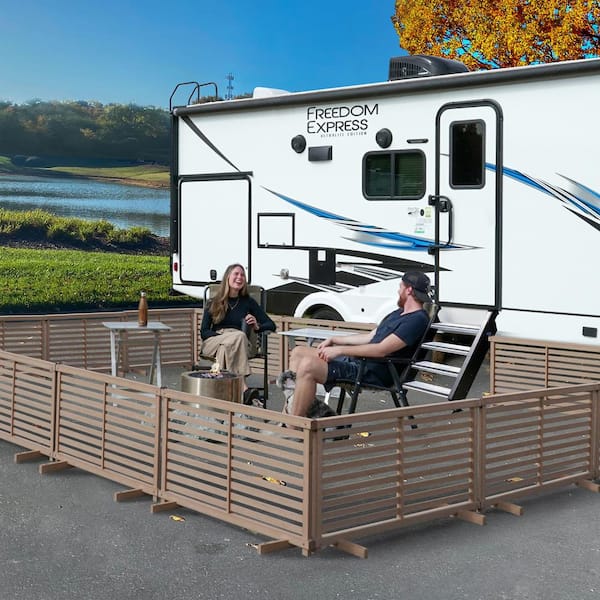 Portable Puppy 1.9 ft. H x 3.6 ft. W Slatted Panel Flat-Top WoodTek Vinyl Cedar Color Fence Kit (2-Pack)