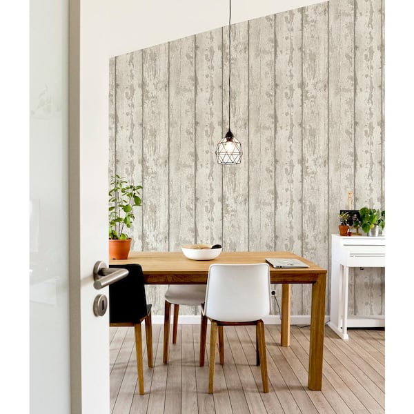 Arthouse White Washed Wood Wood Faux Plank Panel Wallpaper 694700 
