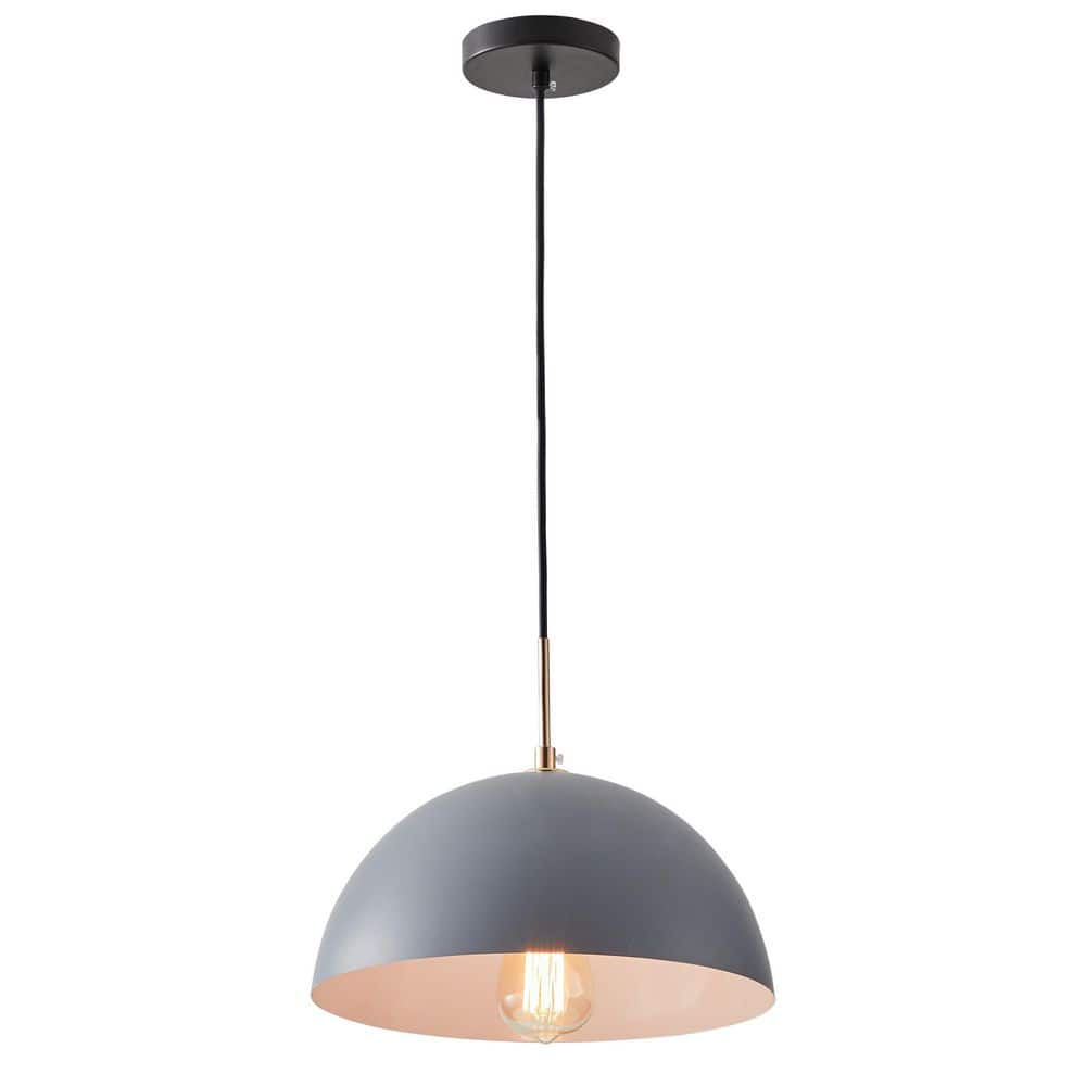 Industrial 1-Light Dome Gray Pendant Light Retro Vintage Adjustable Metal H