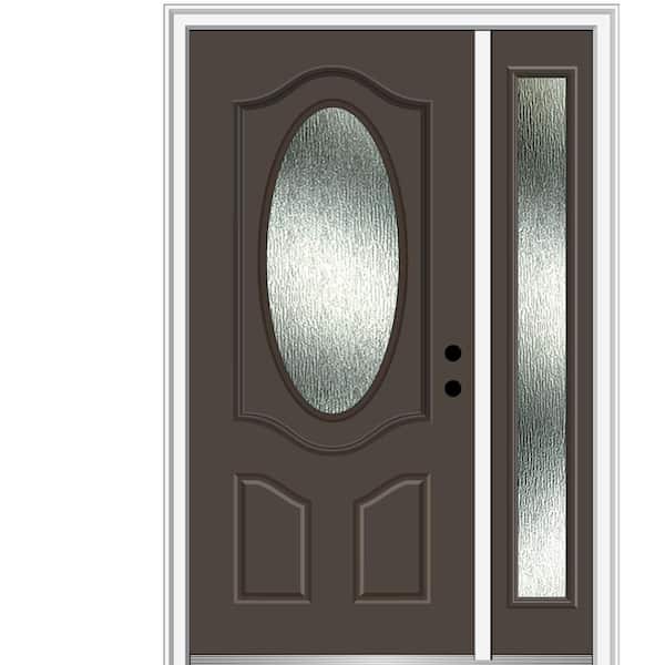 MMI Door 50 in. x 80 in. Left-Hand Inswing Rain Glass Brown Fiberglass Prehung Front Door on 4-9/16 in. Frame