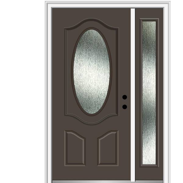 MMI Door 48 in. x 80 in. Left-Hand Inswing Rain Glass Brown Fiberglass Prehung Front Door on 6-9/16 in. Frame