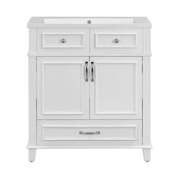 Adrinfly 30 in. W x 18 in. D x 34 in. H Freestanding Bath Vanity Cabinet with Resin Top in White w/Soft Closing Doors & Drawer