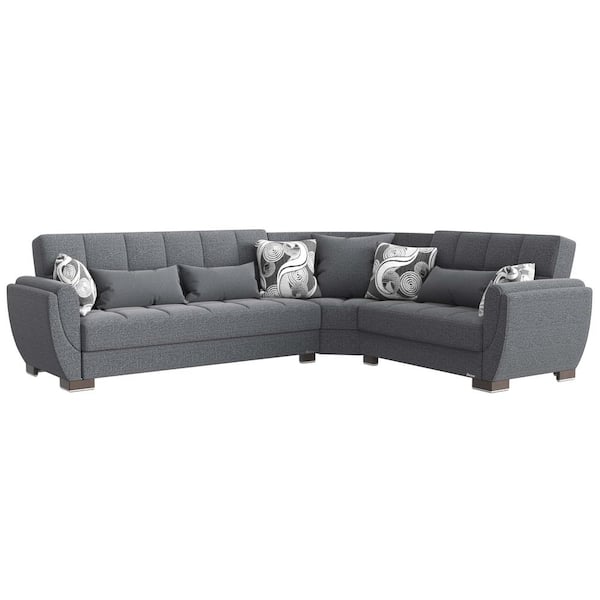 Ottomanson Basics Air Collection 3-Piece 108.7 in. Polyester Convertible Sofa Bed Sectional 6-Seater With Storage, Grey