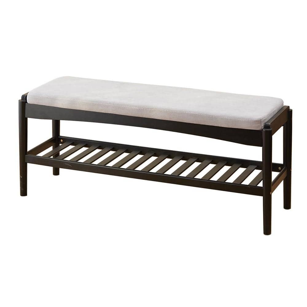 39.4" W Black Bamboo Shoe Storage Bench with Cushion