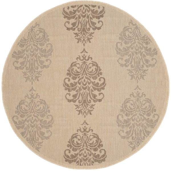 Courtyard Natural/Brown 5 ft. x 5 ft. Round Floral Indoor/Outdoor Patio  Area Rug