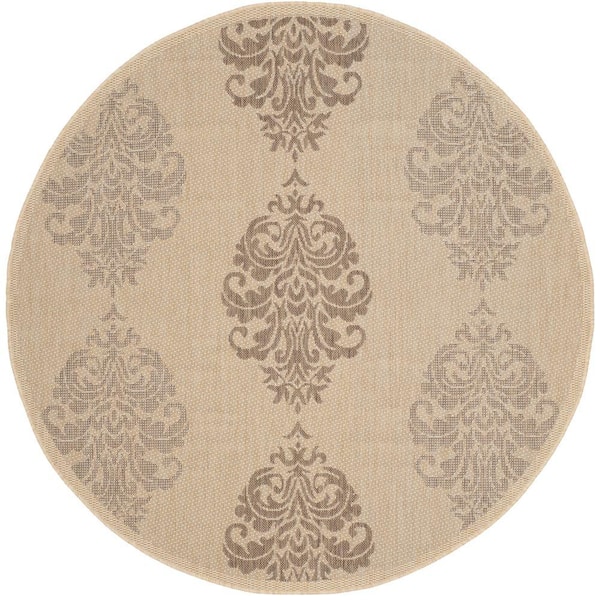 SAFAVIEH Courtyard Natural/Brown 7 ft. x 7 ft. Round Floral Indoor/Outdoor Patio  Area Rug