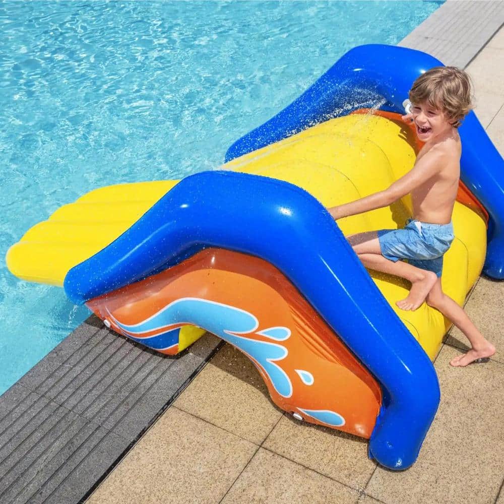 Giant Yellow and Blue PVC Inflatable Pool Water Slide with Sprinkler