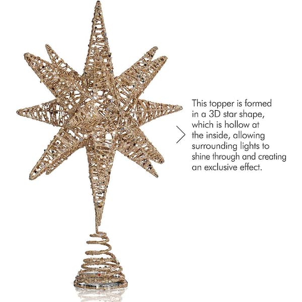 ORNATIVITY White Gold Tree Topper - Christmas Gold 3D Glitter Star ...