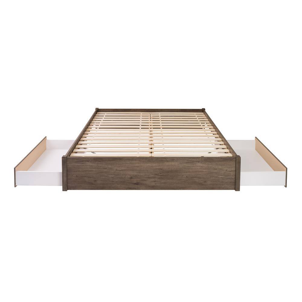 Drifted Gray King-Sized 4-Post Storage Bed with Dual Drawers