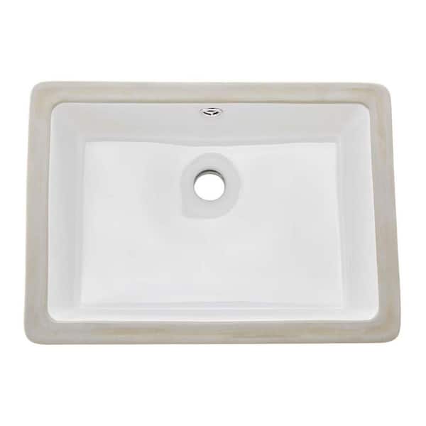 Undermount Bathroom Sink 18.5 in.x 13.19 in. Rectangular White Ceramic Vessel Sink with Overflow Hole