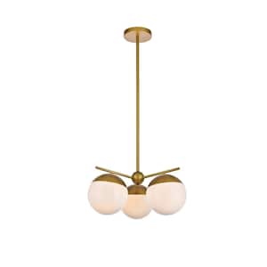 Timeless Home Eden 3-Light Brass Pendant with 8 in. W x 7.5 in. H Frosted White Shade