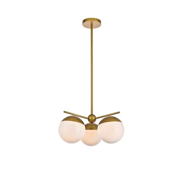 Unbranded Timeless Home Eden 3-Light Brass Pendant with 8 in. W x 7.5 in. H Frosted White Shade