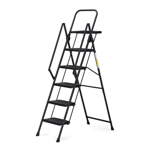 8 ft. Iron 5-Step Ladder with Non-Slip Wide Pedals Reach, Soft Handle, 440 lbs. Capacity Steel Ladder