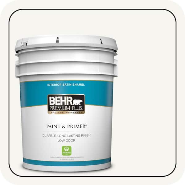 BEHR PREMIUM PLUS 5 gal. Designer Collection #DC-001 Whipped Cream Satin Enamel Low Odor Interior Paint & Primer