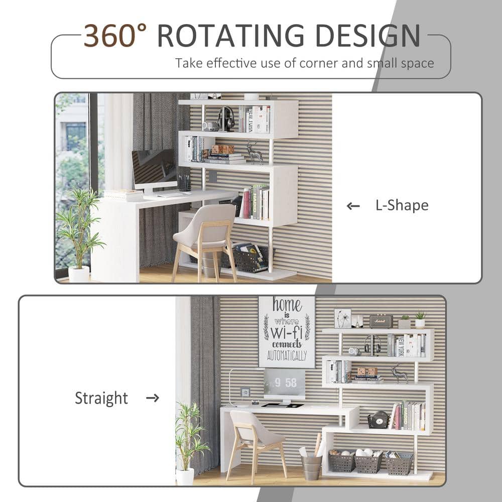 White Foldable L-Shaped Corner Writing Desk with Shelves