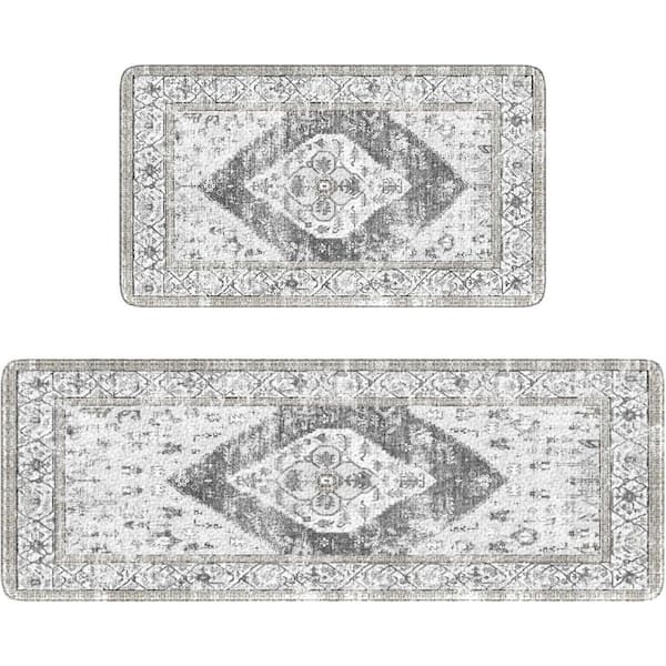 Farmhouse 47 in. x 17.3 in. Indoor Kitchen Mat Sets of 2, Light Grey