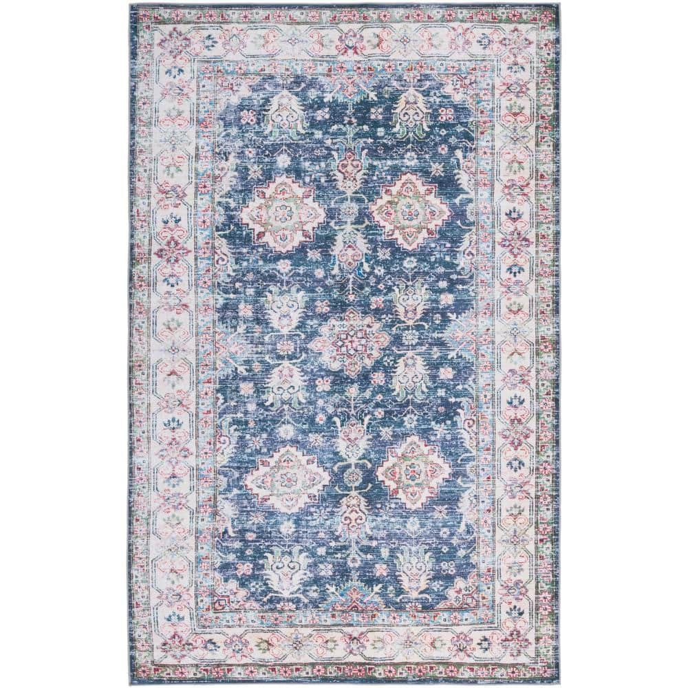 SAFAVIEH Tuscon Navy/Beige 9 ft. x 12 ft. Machine Washable Border ...