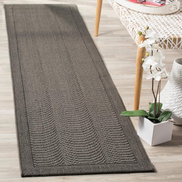 Palm Beach 2 ft. x 12 ft. Silver Border Solid Color Runner Rug