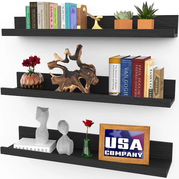 Cubilan In W X In D Black Wood Composite Decorative Wall Shelf