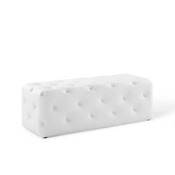 MODWAY Anthem 48 in. White Tufted Button Entryway Faux Leather Bench