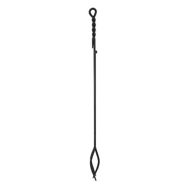 36 in. Tall Black Extra-Long Rope Design Fireplace Tongs