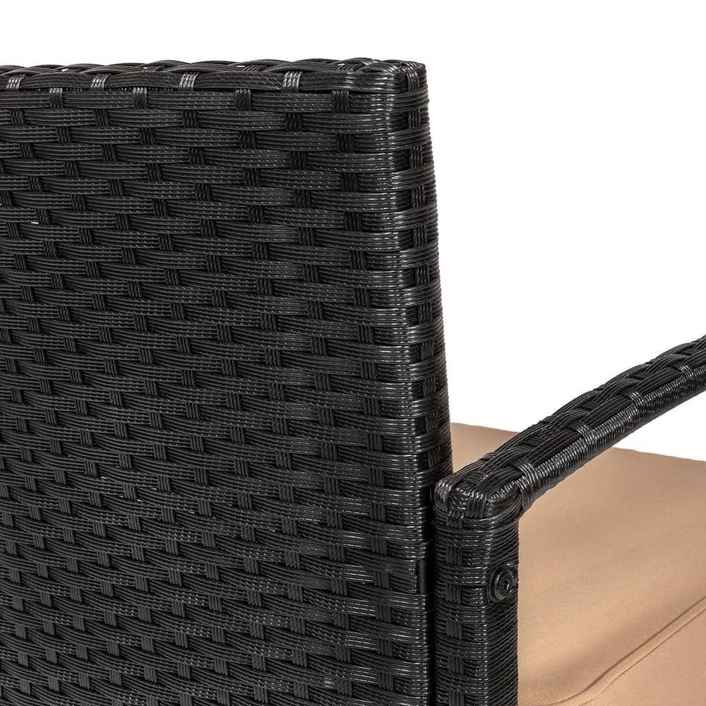 Black Steel Frame 3-Piece Patio Set with Beige Cushions and Glass Table