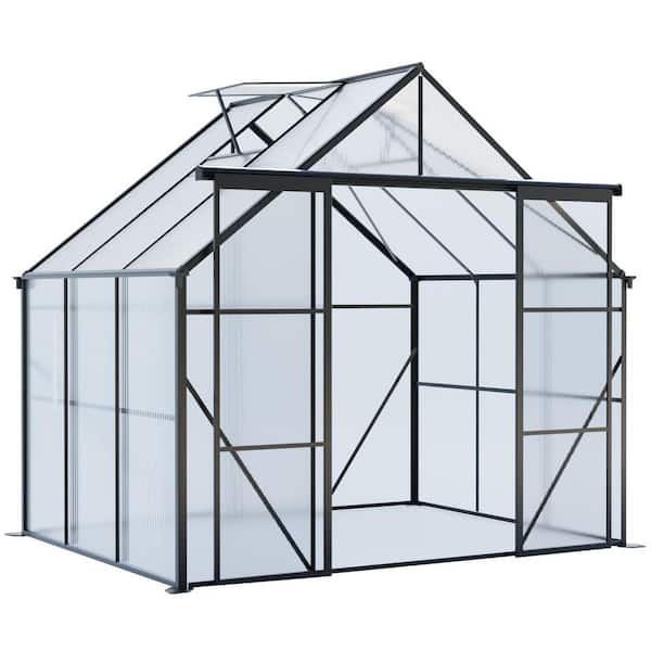 Unbranded 8 ft. W x 6 ft. D x 7 ft. H Polycarbonate Black Greenhouse for Outdoors with Aluminum Frame and 2-Adjustable Roof Vents