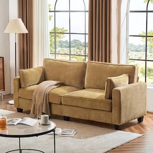 80 in. W Yellow Square Arms Chenille Sofa Wood Leg Loveseat with Removable Cushions