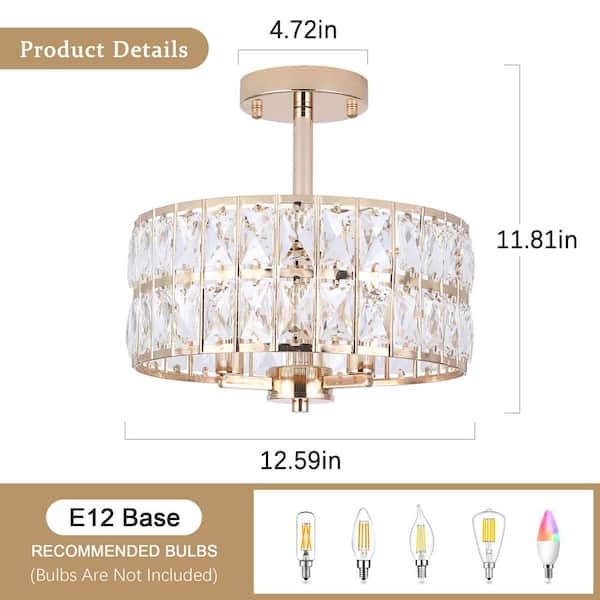 LWYTJO 12.59 in. Koyal 3-Light Round Gold Drum Chandelier