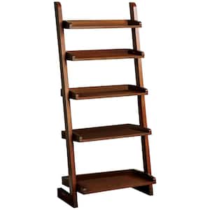 55 in. Antique Oak Wood 5-shelf Ladder Bookcase