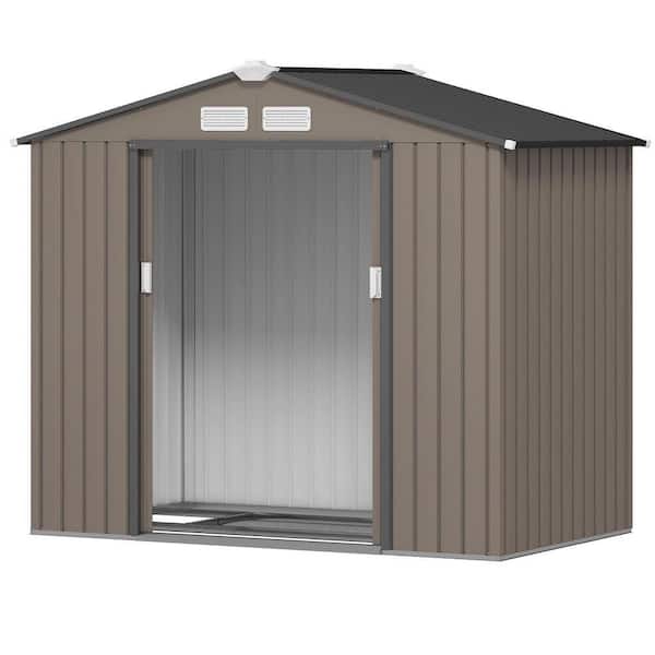 Zeus & Ruta 7 ft. W x 4 ft. D Brown Metal Garden Shed for Outdoor