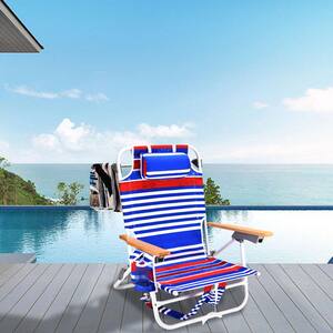 Blue and White Stripes Aluminium Folding Beach Chair with Pouch