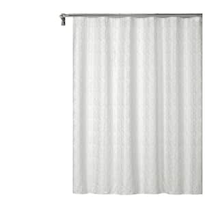 Topaz 3D Embossed Textured Lustrous Lurex Geometric Designed Fabric Shower Curtain 70"W x 72"L in White