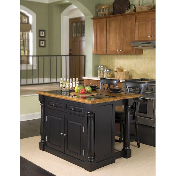 HOMESTYLES Monarch Black and Oak Kitchen Island with Granite Top 5009-94  The Home Depot