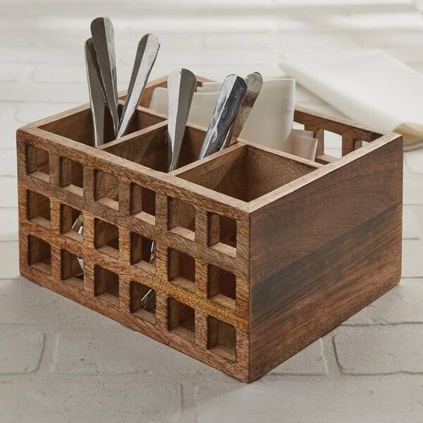 Modern Slim Bamboo Dark Grey Utensil Holder Caddy