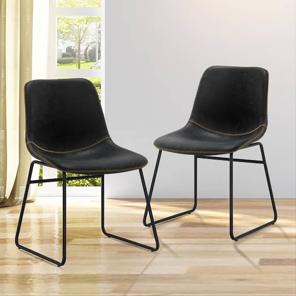 LUE BONA 18 in. Black Metal Frame Faux Leather Upholstered Counter Height Bar Stools with Low Back (Set of 2)