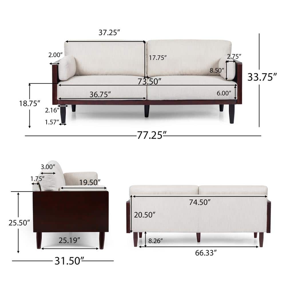 Beige Polyester & Dark Walnut 3-Seater Lawson Sofa
