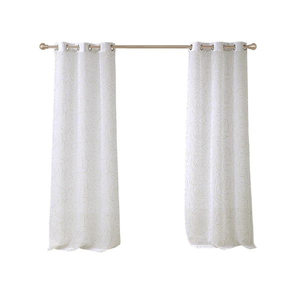 Rose Swirl Polyester Floral 38 in. W x 84 in. L Machine Washable Grommet Indoor Sheer Curtain (Set of 2 Panels)