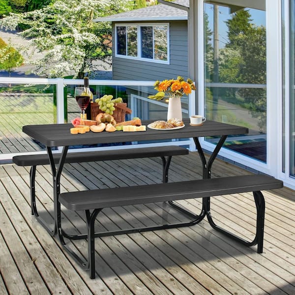 Oyezvary Portable Plastic Picnic Table Set with Steel Frame Wood