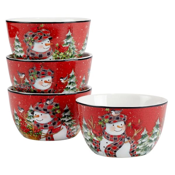 Certified International Christmas Lodge Snowman 22 fl.oz. Multi-Colored Earthenware Dessert Bowls Set of 4
