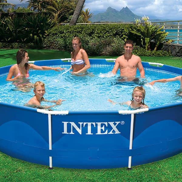 Telegraaf licentie Sympathiek Intex Round 12 ft. x 30 in. Metal Frame Swimming Pool with Filter Pump and  2-Pool Debris Cover 30 in. H 28211EH + 2 x 28031E - The Home Depot