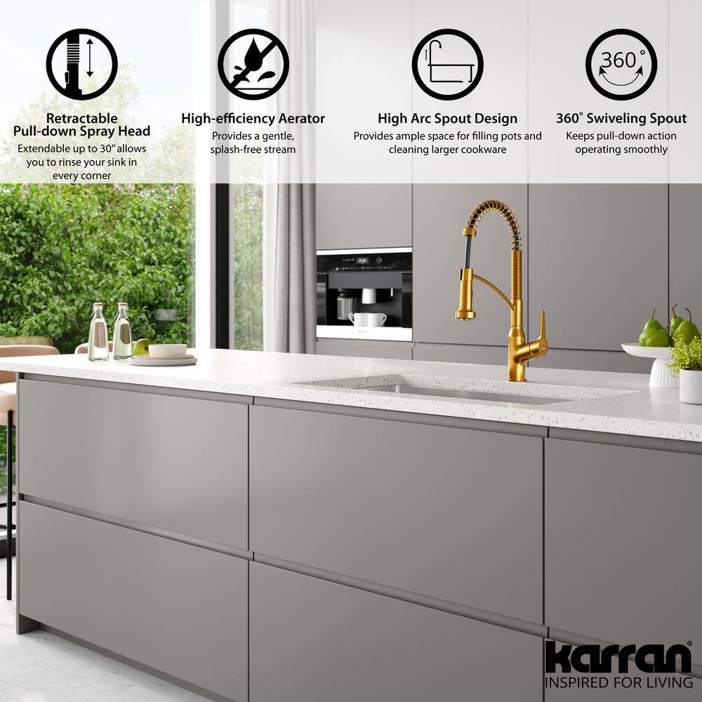 Gold Brass Single Handle Pull-Down Sprayer Kitchen Faucet