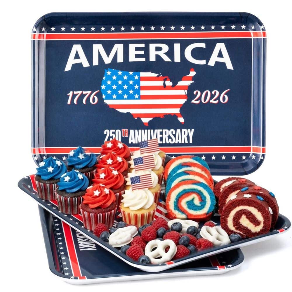 KHKFY White Platters 3-Piece Patriotic Melamine Serving Tray Set