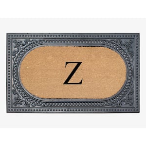 A1HC Oval Black/Beige 24 in. x 39 in. Rubber and Coir Heavy Duty Easy to Clean Monogrammed Z Door Mat
