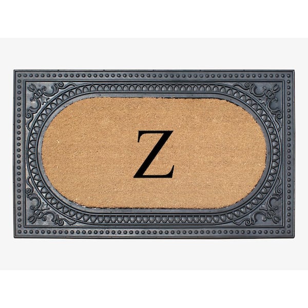 A1 Home Collections A1HC Oval Black/Beige 24 in. x 39 in. Rubber and Coir Heavy Duty Easy to Clean Monogrammed Z Door Mat