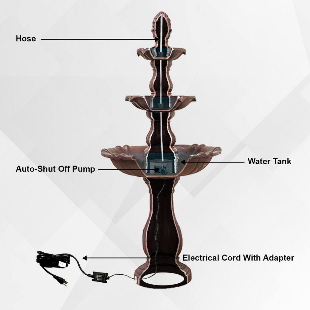 52 Inch Tall Brown 3-Tier Freestanding Waterfall Fountain