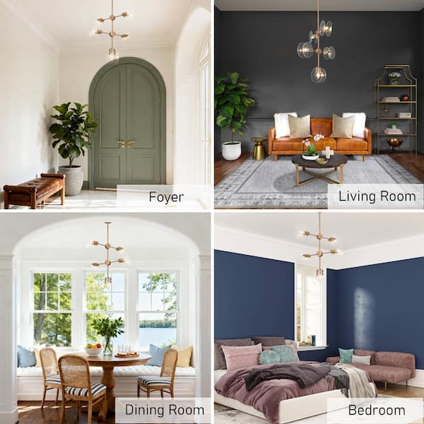 Modern Sputnik Dark Gold Kitchen Island Chandelier with Round Glass Shade Contemporary 5-Light Dining Room Pendant Light