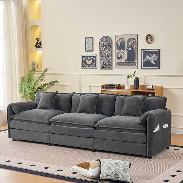 Brianna Modern 109.45 in. 3-Piece Chenille Oversized Modular Sectional Sofa in. Grey with 3 Pillows
