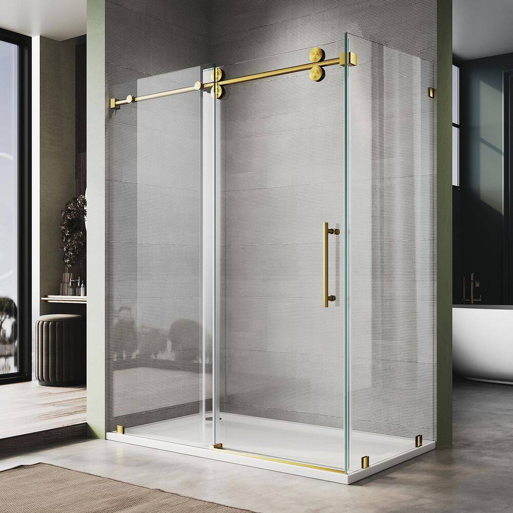 UKS04 65 in. W x 80 in. H x 40 in. D U-Channel Sliding Frameless Corner Shower Enclosure in Satin Brass, Clear Glass price history on PriceWatchPro