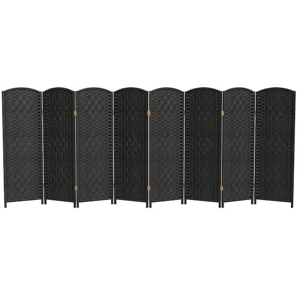 4 ft. Short Diamond Weave Fiber Folding Screen - Black - 8 Panel